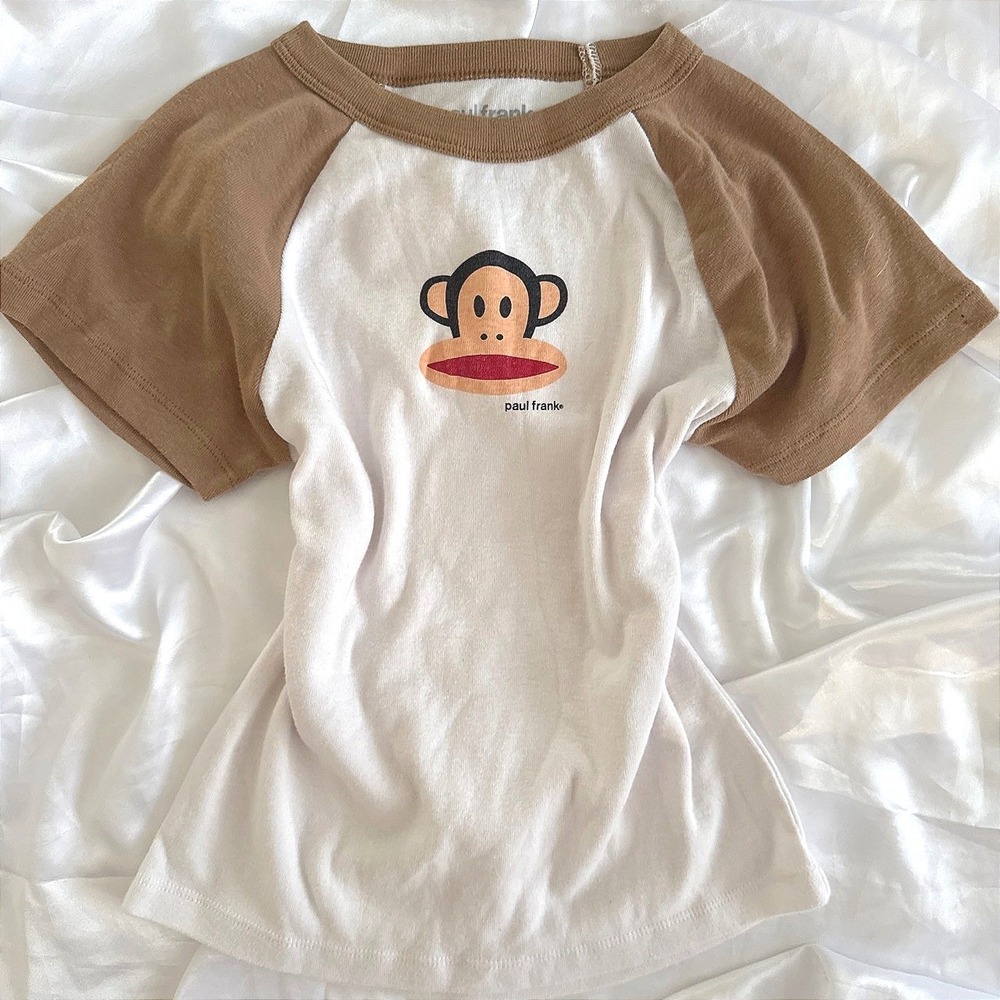Paul Frank Julius Monkey Raglan Tee Brown Cream Y2K Baseball Shirt Small